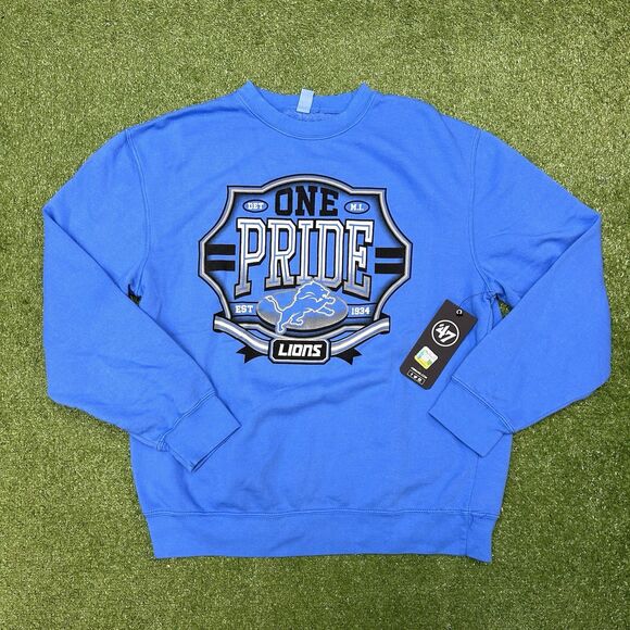 Detroit Lions “One Pride” Blue Football Crewneck Sweatshirt Unisex Sz Large NWT - Picture 1 of 7